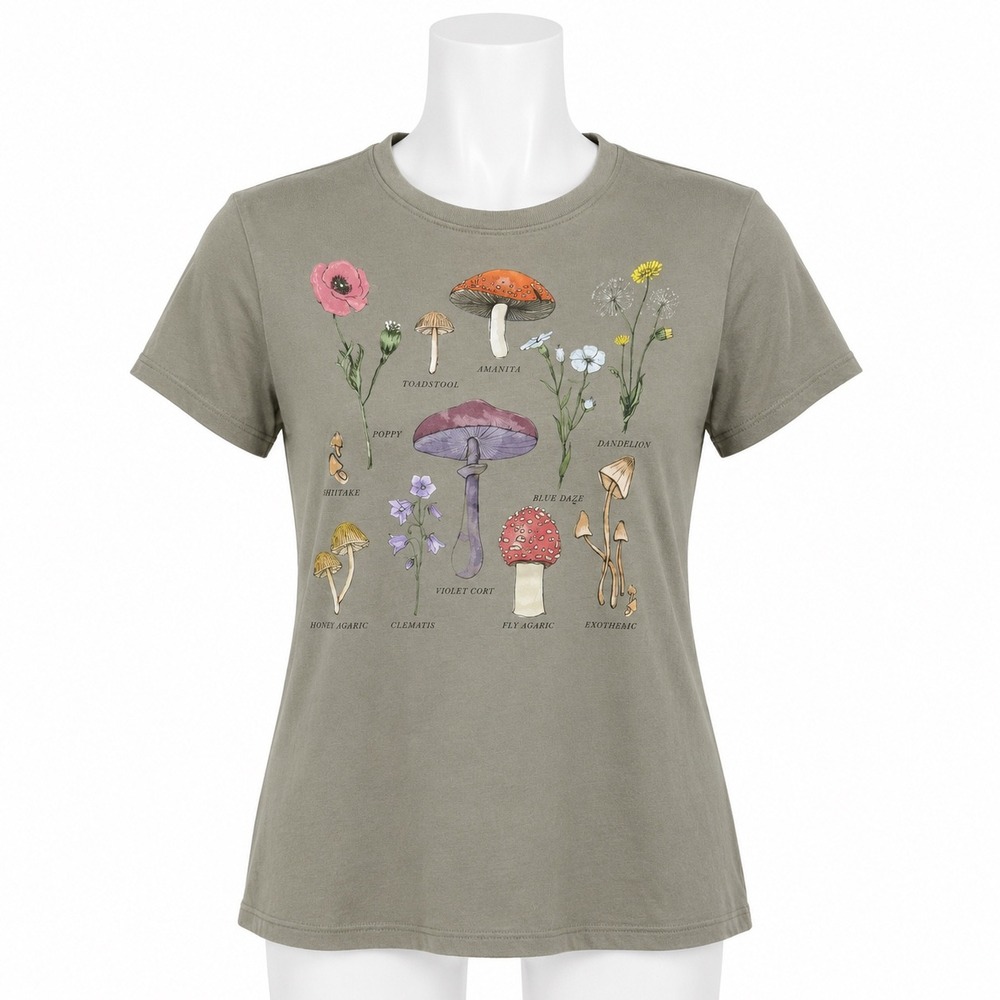 Doe Mushroom Wildflower Graphic Shirt XS Herbcore Fairy Grunge Botanical Tee